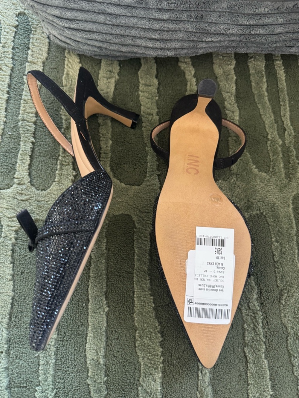 INC International Concepts Black Sparkle Slingback Heels